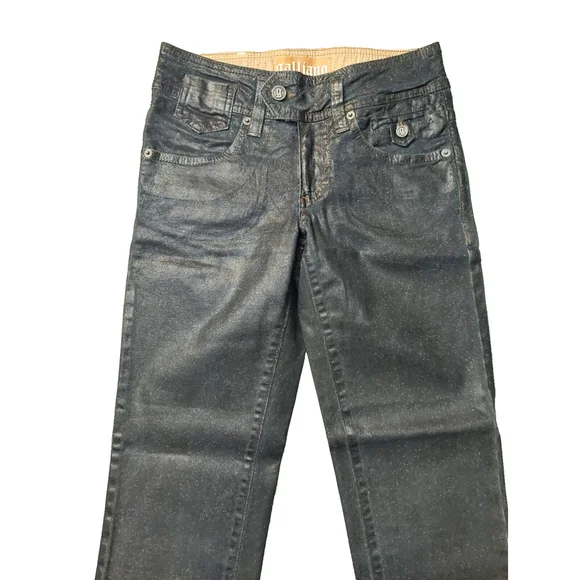 John Galliano Embossed G Midnight Blue Coated Cotton Sparkle Cropped Jeans Sz 25 - Picture 8 of 16